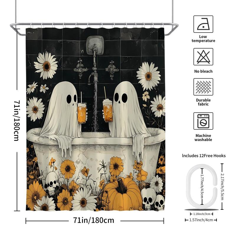 Shower Curtain, 1 Count Waterproof Fabric Shower Curtain with 12pcs Hooks, Halloween Themed Bathroom Decor Supplies for Home Hotel Salon Dormitory