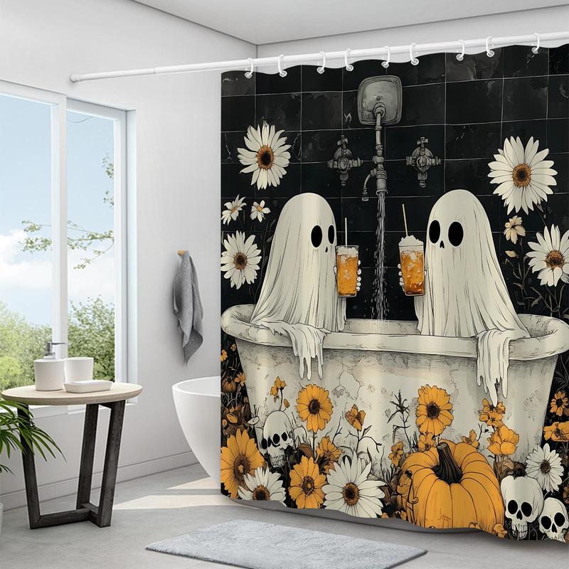 Shower Curtain, 1 Count Waterproof Fabric Shower Curtain with 12pcs Hooks, Halloween Themed Bathroom Decor Supplies for Home Hotel Salon Dormitory