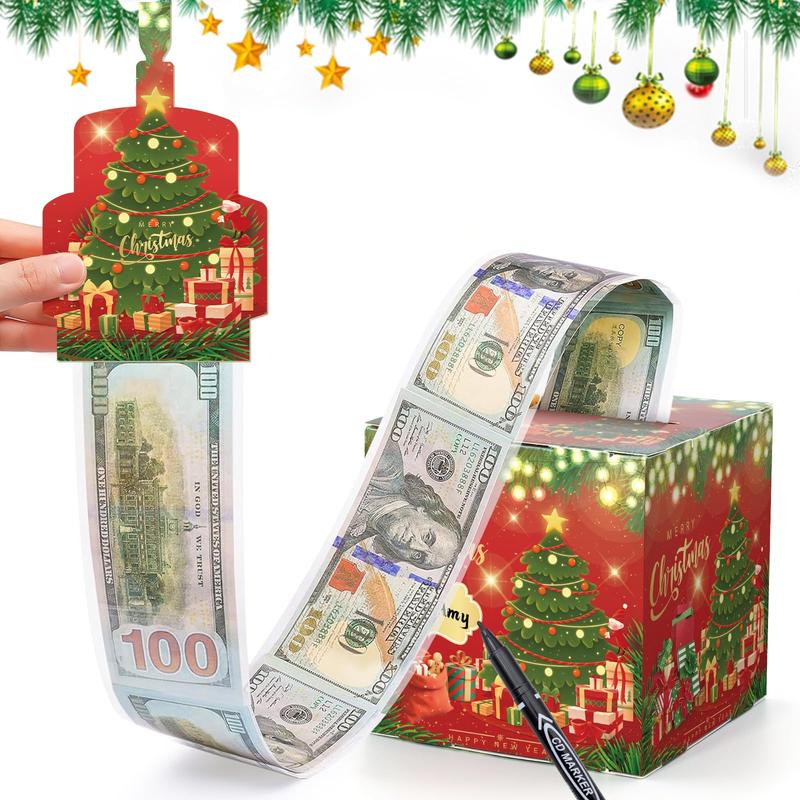 Christmas Money Box for Cash Gift Christmas Money Pull Box with Christmas Tree Card 40Pcs Transparent Bags Merry Christmas Write to Someone's Name A Fun Way to Give Cash to Family and Friends!