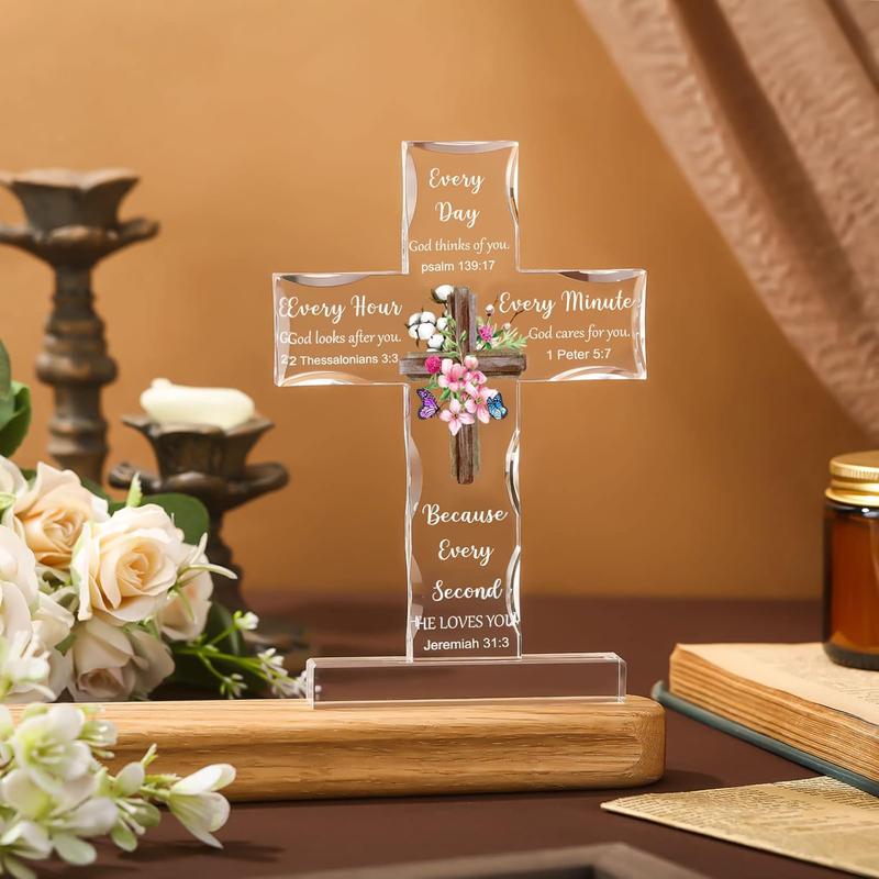  crucifix ornament Acrylic Christian Standing Cross Inspirational Gifts with Bible Verse and Prayers Sunflower Religious Scripture Gifts for Women Men Friends Mom Wife Friends Colleague