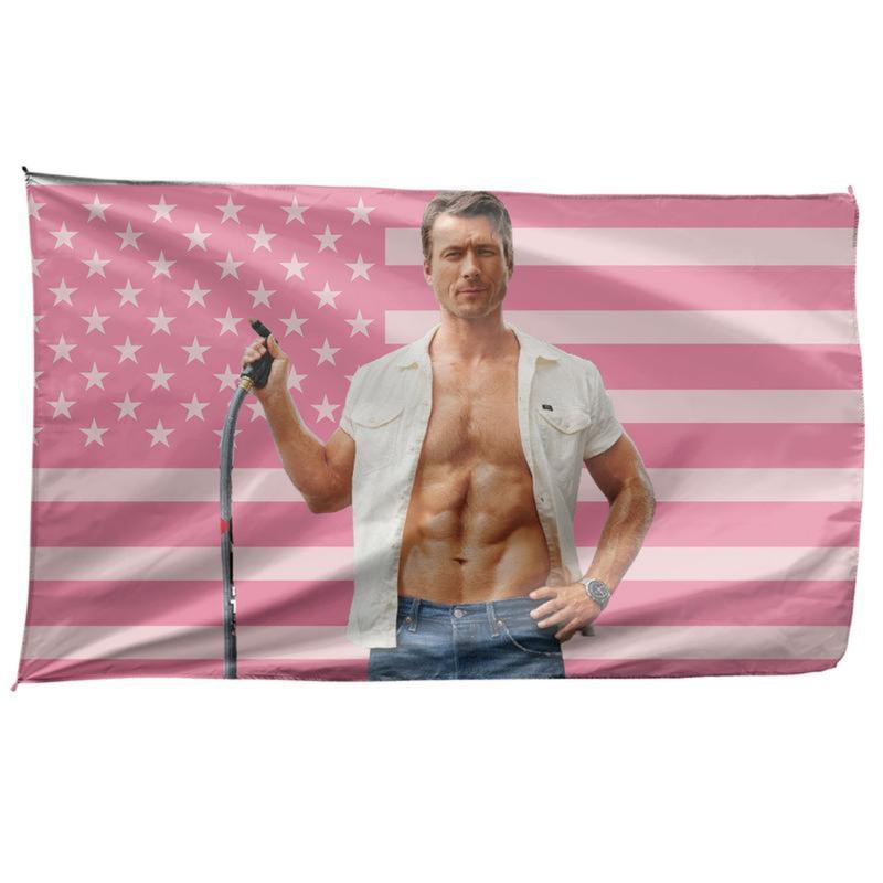 Glen Powell Pink Wall Tapestry American Flag - 3x5ft USA Flag, Glen Powell Cowboy Twisters Movie US Flag, I Love Glen Powell and His Cute Dog Fan Gift Tapestries, Not My First Tornado 3x5ft USA Flag