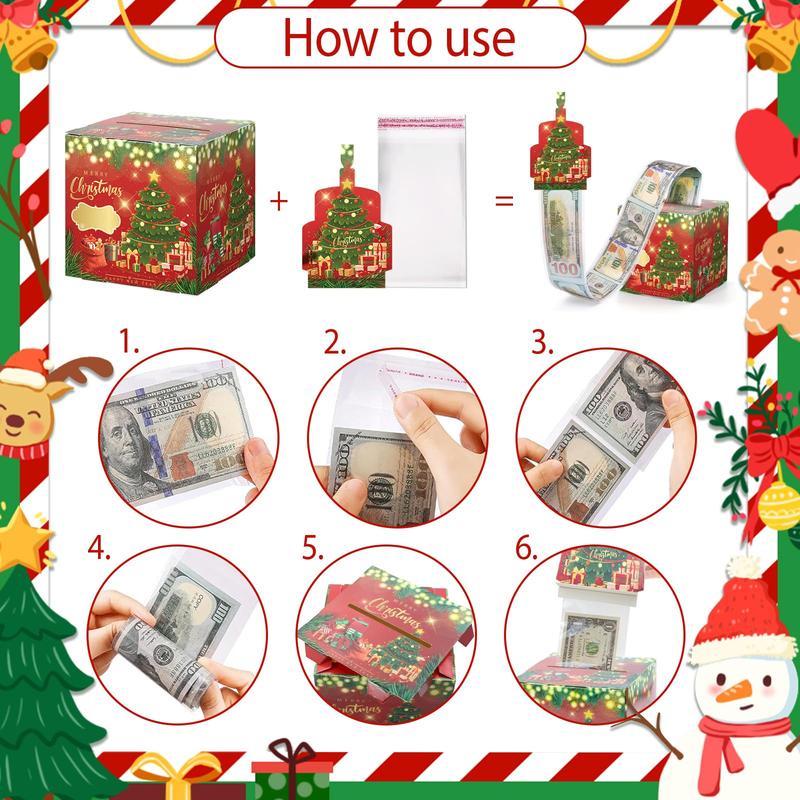 Christmas Money Box for Cash Gift Christmas Money Pull Box with Christmas Tree Card 40Pcs Transparent Bags Merry Christmas Write to Someone's Name A Fun Way to Give Cash to Family and Friends!