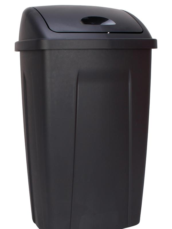 Mainstays 13 Gallon Trash Can, Plastic Swing Top Kitchen Garbage Trash Can, Black, 12.5