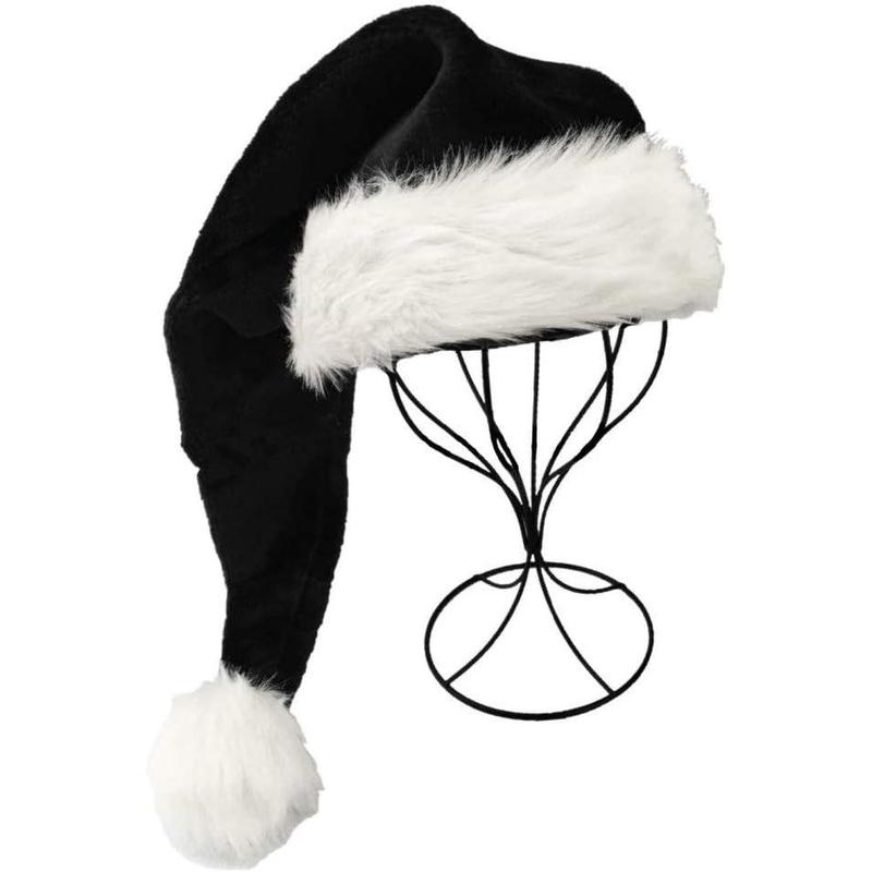 Black Santa Hat for Adults, Black & White Deluxe Adults Santa Hat for Black Christmas Theme New Year Festive Holiday Party Supplies