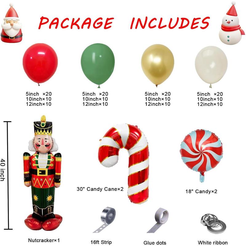 Christmas Balloon Garland Arch Kit 168 Pcs Red Sage Green Gold White Sand Balloons Candy Balloons Cand Cane Balloons Nutcracker Balloons for Christmas Party Decorations Supplies