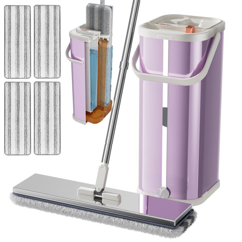 BASS QUEEN Separates Dirty Water Mop with Bucket Flat Mop for Cleaning Home with Extra Free Refills Stainless Steel Bucket Wringer Floor mop