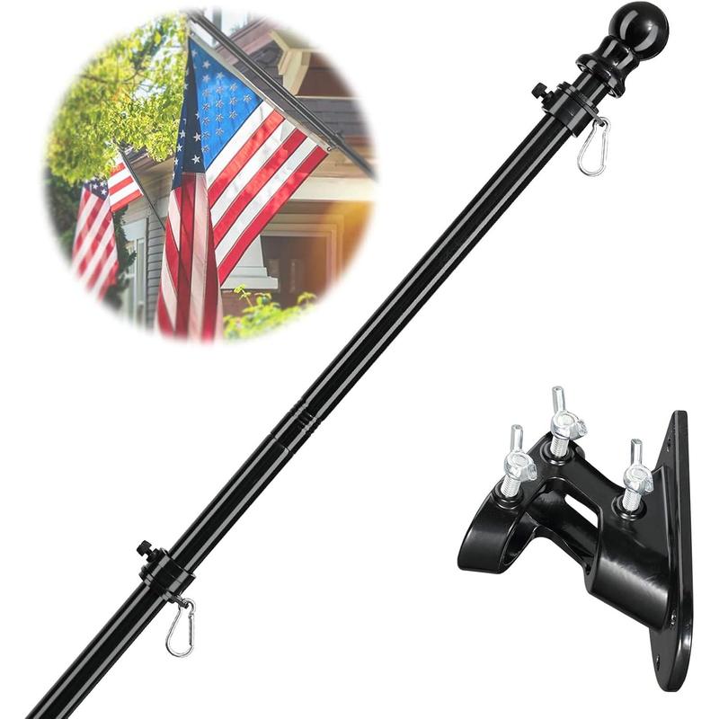 Barcetine 5ft Stainless Steel Flag Pole for House, Tangle Free Design with Two-Position Bracket, White, for 3x5 American Flag, Outdoor Use Banners Decoration Kit