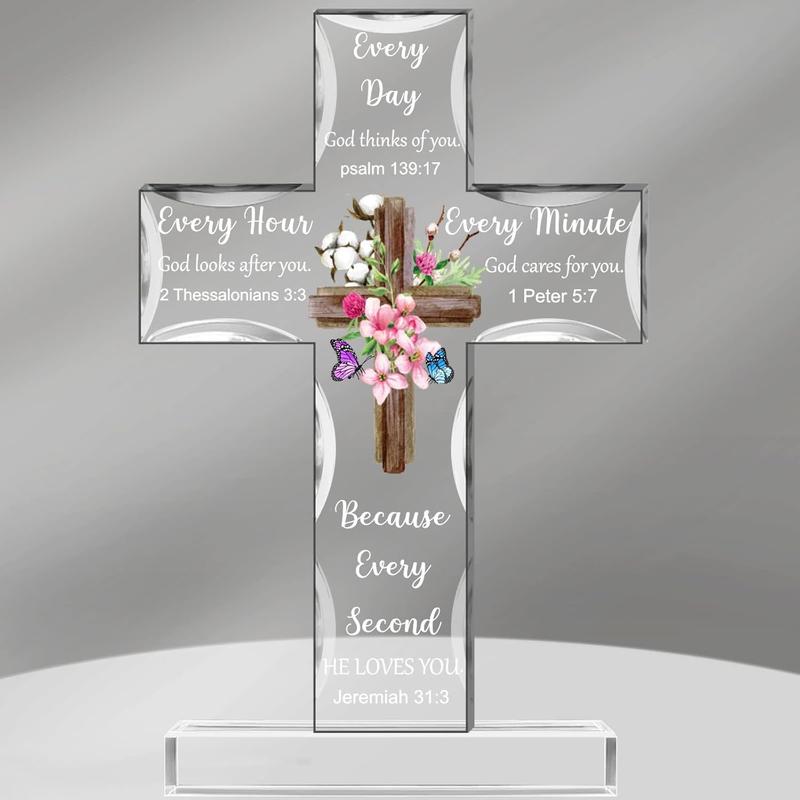  crucifix ornament Acrylic Christian Standing Cross Inspirational Gifts with Bible Verse and Prayers Sunflower Religious Scripture Gifts for Women Men Friends Mom Wife Friends Colleague