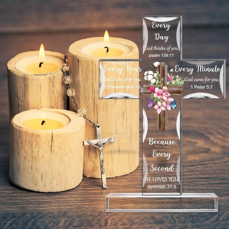  crucifix ornament Acrylic Christian Standing Cross Inspirational Gifts with Bible Verse and Prayers Sunflower Religious Scripture Gifts for Women Men Friends Mom Wife Friends Colleague