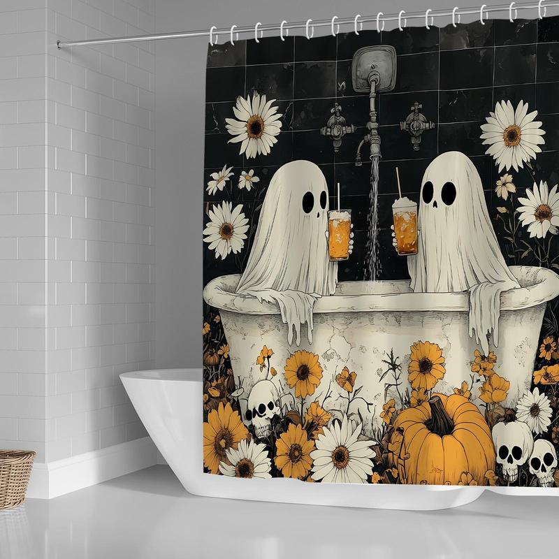 Shower Curtain, 1 Count Waterproof Fabric Shower Curtain with 12pcs Hooks, Halloween Themed Bathroom Decor Supplies for Home Hotel Salon Dormitory