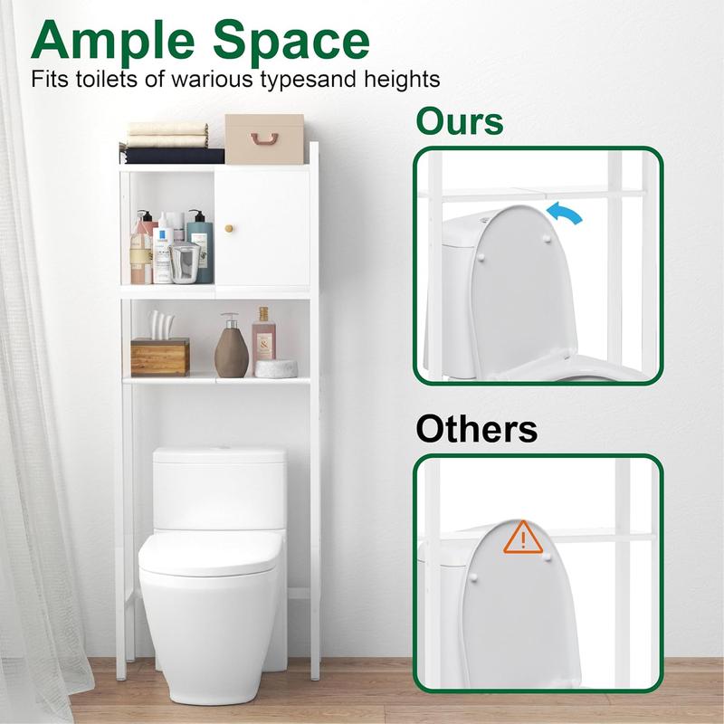 The Toilet Storage, 3 Tier Bathroom Organizer, Storage for Free Standing Wood Cabinet, Multifunctional Above Toilet Storage，White