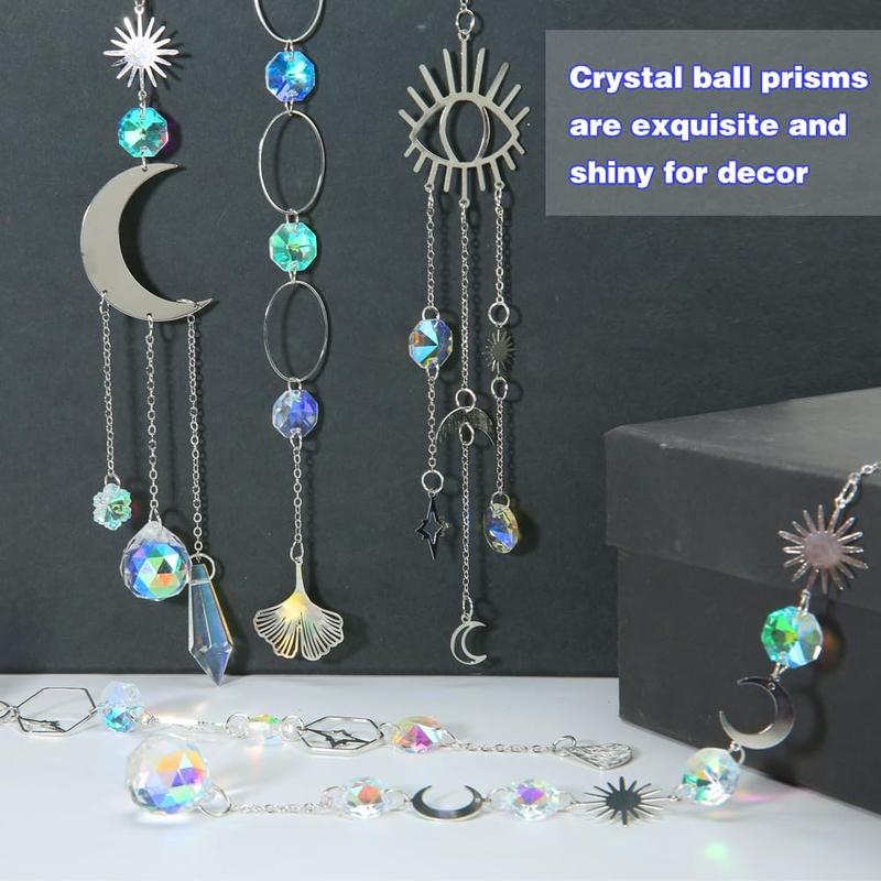 Sun Catchers, 10 Pcs Crystal Suncatcher Prism Hanging Kit with Chain Rainbow Maker Crystals Balls Pendants Ornaments for Indoor Window Outdoor Garden Backyard Patio Car Mirror Christmas Tree Decor