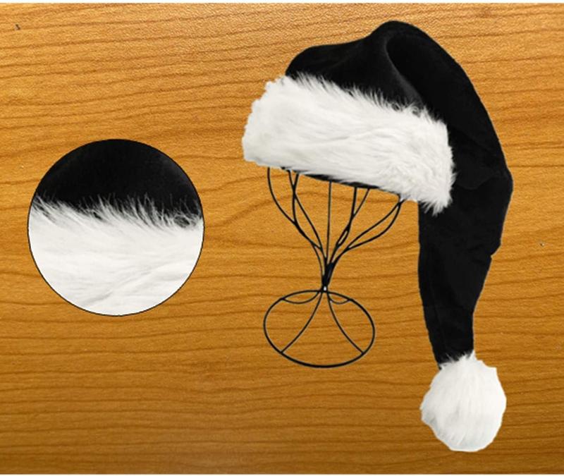 Black Santa Hat for Adults, Black & White Deluxe Adults Santa Hat for Black Christmas Theme New Year Festive Holiday Party Supplies