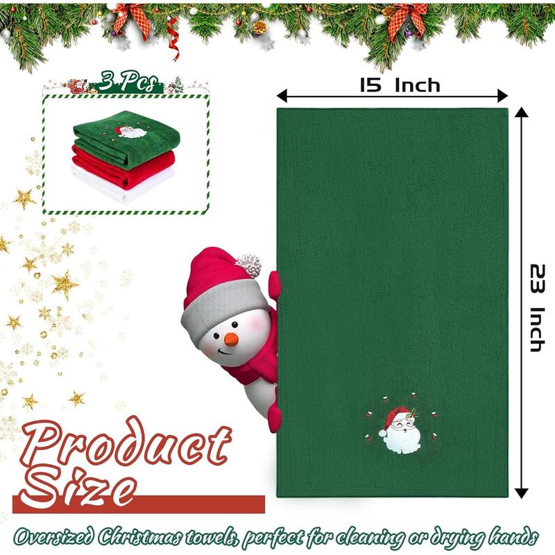 3 Pcs Christmas Hand Towels for Bathroom, 100% Cotton Soft Absorbent Christmas Kitchen Towels, Embroidery Christmas Decorations Towel for Holiday, Kitchen, Gift (15 x 23 Inch)