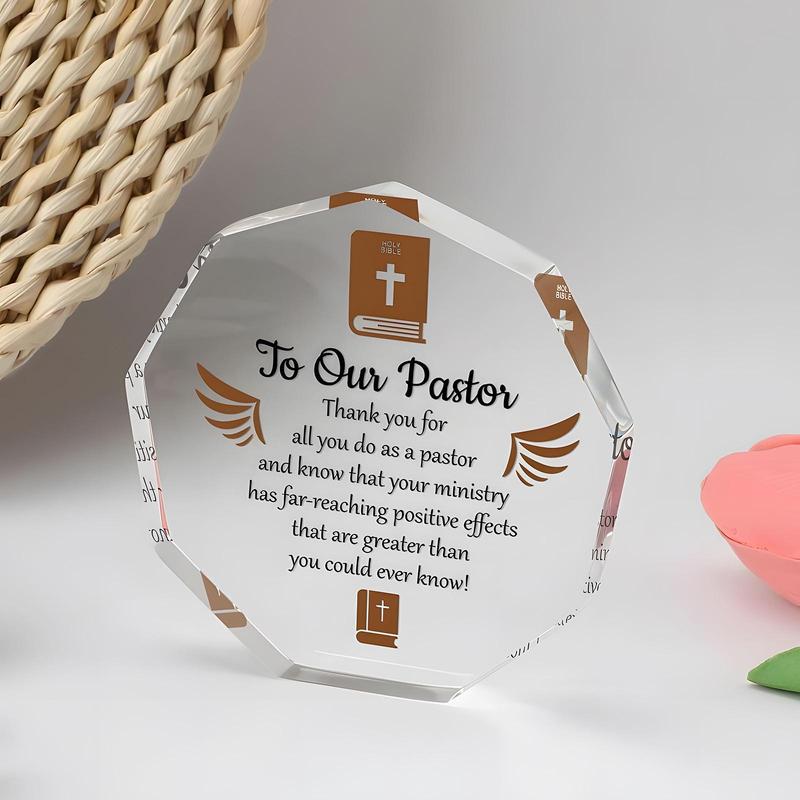 Acrylic Pastor Appreciation Gift, 1 Count Creative Letter Pattern Decorative Plaque, Desktop Ornament for Home Office Decor