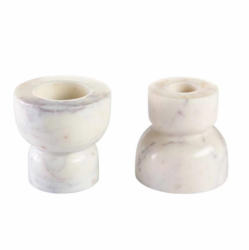 Set of 2 Marble Candle Holders for Home Decor - Indoor Use Only - Household, Gift