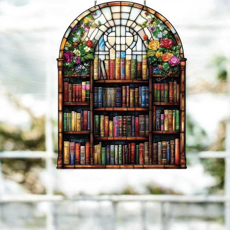 Library Bookshelf ACRYLIC SUNCATCHER Library Window Hanging NOT glass Book Lover Gift Bookish Librarian Gift Wall Hanging Decor