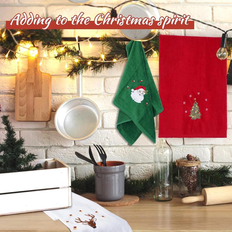 3 Pcs Christmas Hand Towels for Bathroom, 100% Cotton Soft Absorbent Christmas Kitchen Towels, Embroidery Christmas Decorations Towel for Holiday, Kitchen, Gift (15 x 23 Inch)