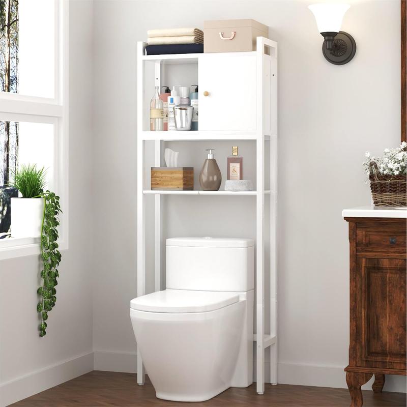 The Toilet Storage, 3 Tier Bathroom Organizer, Storage for Free Standing Wood Cabinet, Multifunctional Above Toilet Storage，White