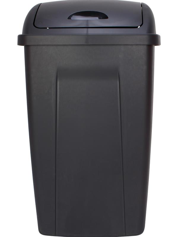 Mainstays 13 Gallon Trash Can, Plastic Swing Top Kitchen Garbage Trash Can, Black, 12.5