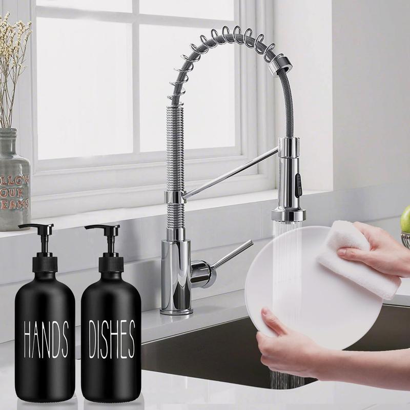 Glass Soap Dispenser Set 2 Pack,Contains Hand and Dish Soap Dispenser. Kitchen Soap Dispenser Set for Kitchen Sink and Farmhouse Decor .16 Oz Black Soap Dispenser with Pumps -Black