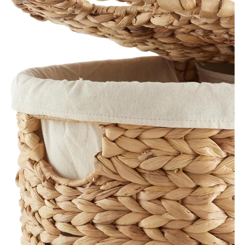 Oval Laundry Hamper with Lids and Removable Liner Bags - Natural, Woven Water Hyacinth 2-Section Laundry Basket Sorter for Clothes and Towels Organiser Decorative