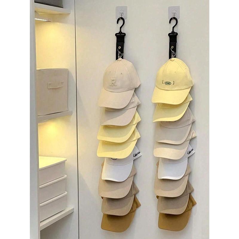 A Multi-Colored Hat Storage Organizer For Men And Women, Hanging Rack With Multiple Clips And Hooks For Closets And Cabinet Doors