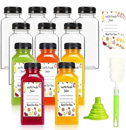 Plastic Juice Bottles with Caps 12 count, 12oz Reusable Juice Containers with Tamper Proof Lids Black, Clear Juice Bottles for Juicing, Milk, Smoothie, Drinking, and Other Beverages Christmas Gifts