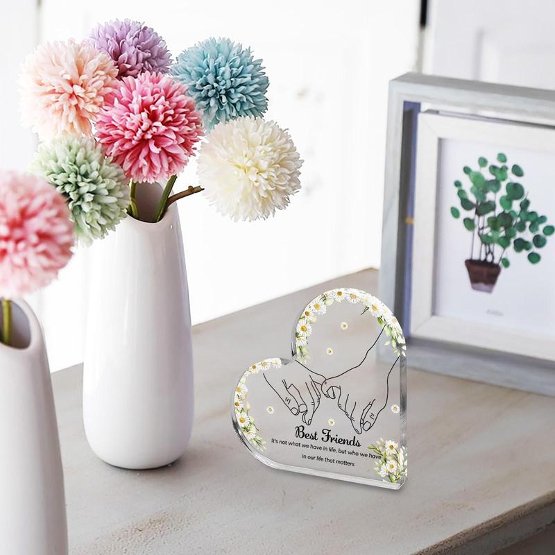  Heart Shaped Acrylic Plaque, Flower & Letter Pattern Acrylic Ornament, Home Decor for Living Room Bedroom