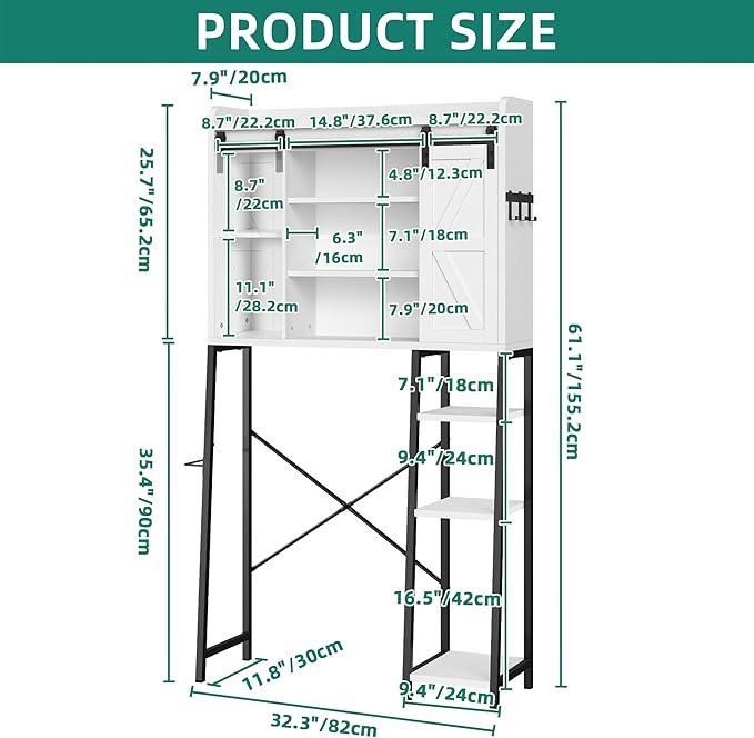 YITAHOME Over The Toilet Storage Cabinet, Bathroom Shelves Over Toilet Above Toilet Storage with Side Storage Rack, Tissue Reel and Hooks Over The Toilet Organizer for Bathroom, Laundry, White