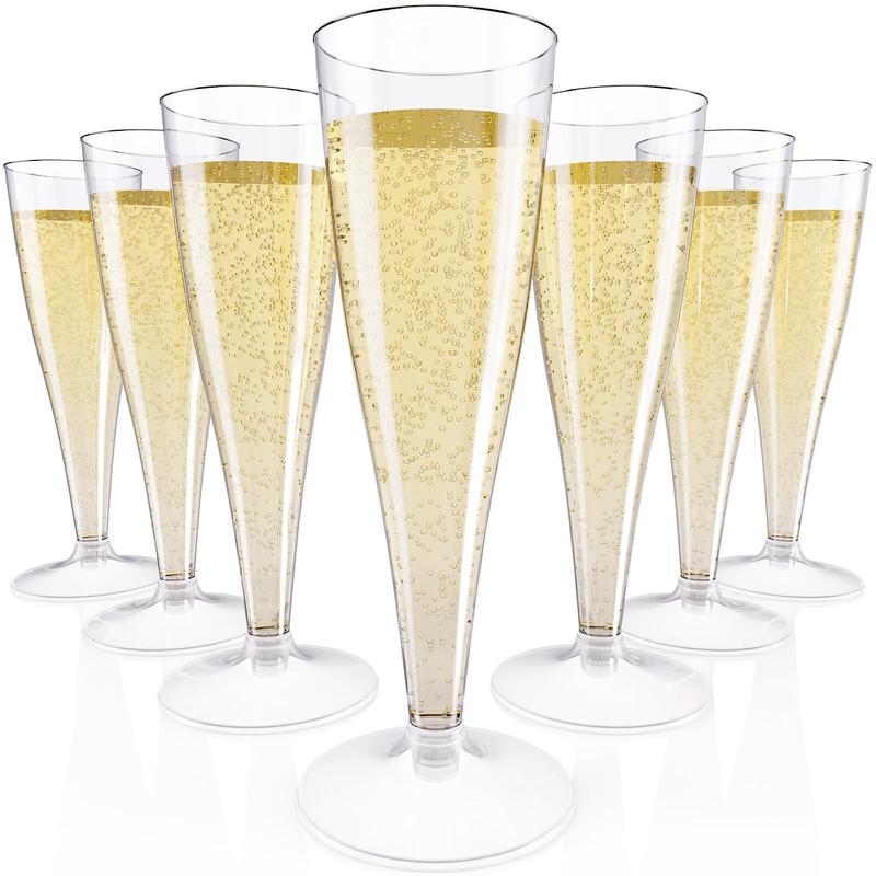 Clear Plastic Champagne Flutes - Set of 10 Disposable Champagne Flutes for Parties, Weddings and Toasts - Elegant and Durable 4.5 Ounce Stemware for Easy Cleaning and Large Celebrations