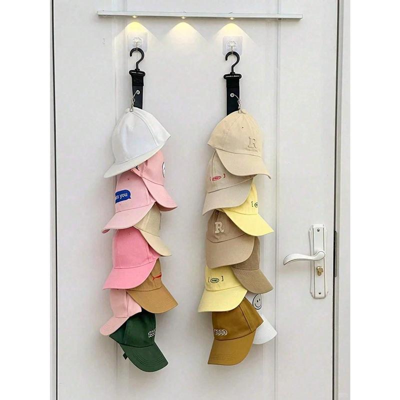 A Multi-Colored Hat Storage Organizer For Men And Women, Hanging Rack With Multiple Clips And Hooks For Closets And Cabinet Doors