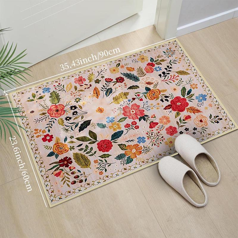 Floral Pattern Bath Mat, 1 Count Non-slip Soft Floor Mat, Decorative Carpet for Home Living Room Bedroom Kitchen Bathroom