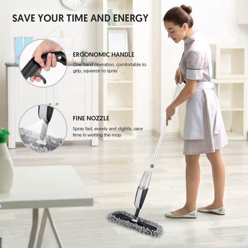 SUPTREE Microfiber Spray Mop for Floor Cleaning with 3 Washable Pads 1 Refillable Bottle 1 Scraper