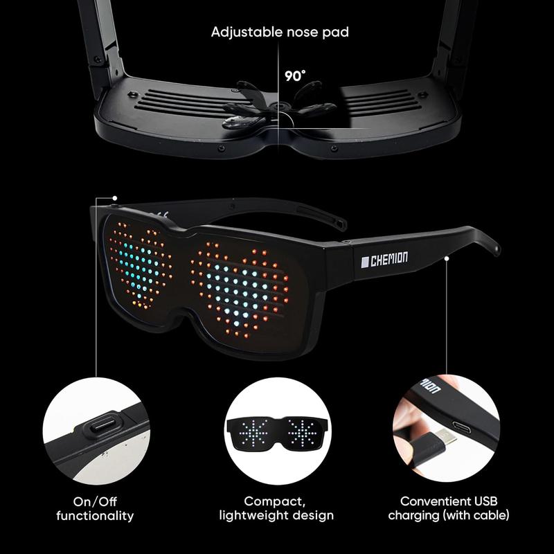 LED Glasses for adults, Customizable Bluetooth LED Glasses, Perfect for Christmas, Halloween, and Birthday Parties (Color)