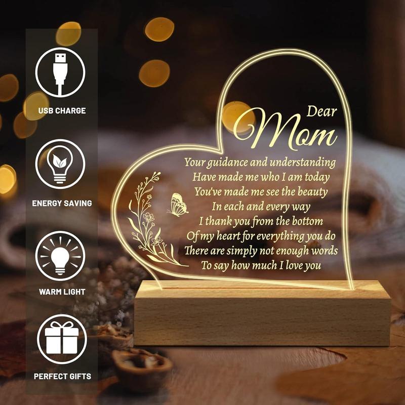 Mom Birthday Gifts, Acrylic Engraved 15 * 19CM Presents, Valentines Day Mothers Day Christmas Gifts for Mom from Daughter Son