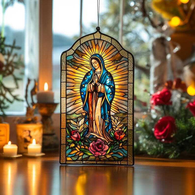 Lady of Guadalupe suncatcher, Religious Virgin Mary Suncatcher Gift, Guadalupe Window Hanger, Mother of God, Christen ornament