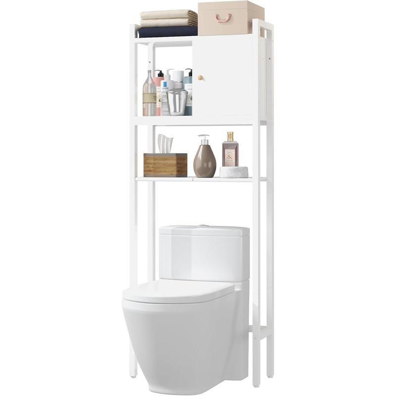 The Toilet Storage, 3 Tier Bathroom Organizer, Storage for Free Standing Wood Cabinet, Multifunctional Above Toilet Storage，White