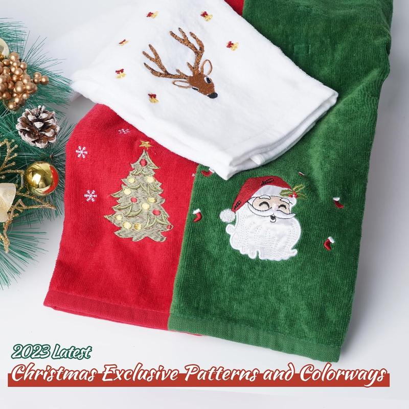 3 Pcs Christmas Hand Towels for Bathroom, 100% Cotton Soft Absorbent Christmas Kitchen Towels, Embroidery Christmas Decorations Towel for Holiday, Kitchen, Gift (15 x 23 Inch)