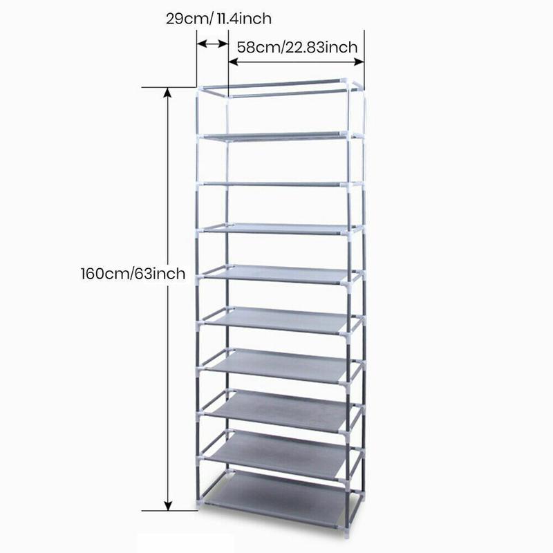 Shoe Rack 10 Layers 9 Shelf Shoes Standing Cabinet Storage Organizer Dustproof