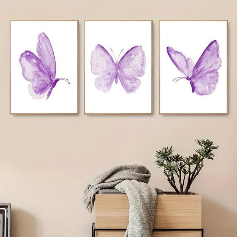 Butterfly Pattern Canvas Painting without Frame (3 Counts set), Wall Art Poster, Wall Art Decor for Home Living Room & Bedroom