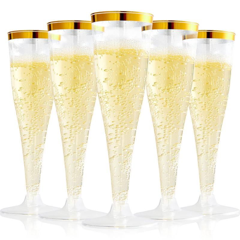 Clear Plastic Champagne Flutes - Set of 10 Disposable Champagne Flutes for Parties, Weddings and Toasts - Elegant and Durable 4.5 Ounce Stemware for Easy Cleaning and Large Celebrations