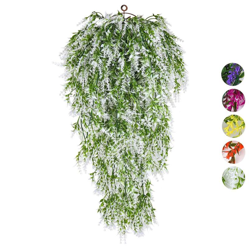 Artificial Hanging Fake Flower, 4 Bundles Hanging Decor, UV Resistant Plastic Flowers, Decorative Plants for Home Garden, Indoor Outdoor Decoration