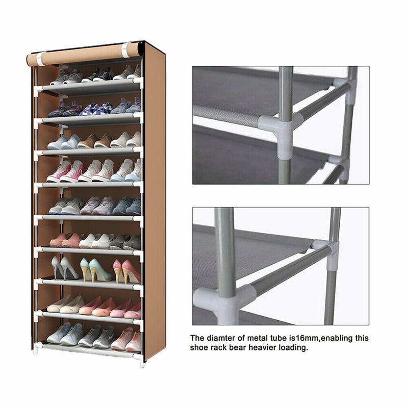 Shoe Rack 10 Layers 9 Shelf Shoes Standing Cabinet Storage Organizer Dustproof