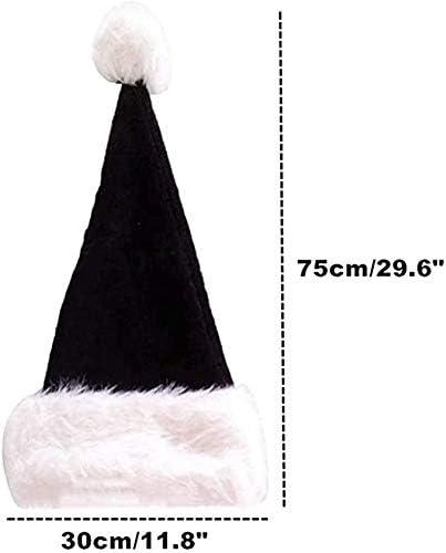 Black Santa Hat for Adults, Black & White Deluxe Adults Santa Hat for Black Christmas Theme New Year Festive Holiday Party Supplies