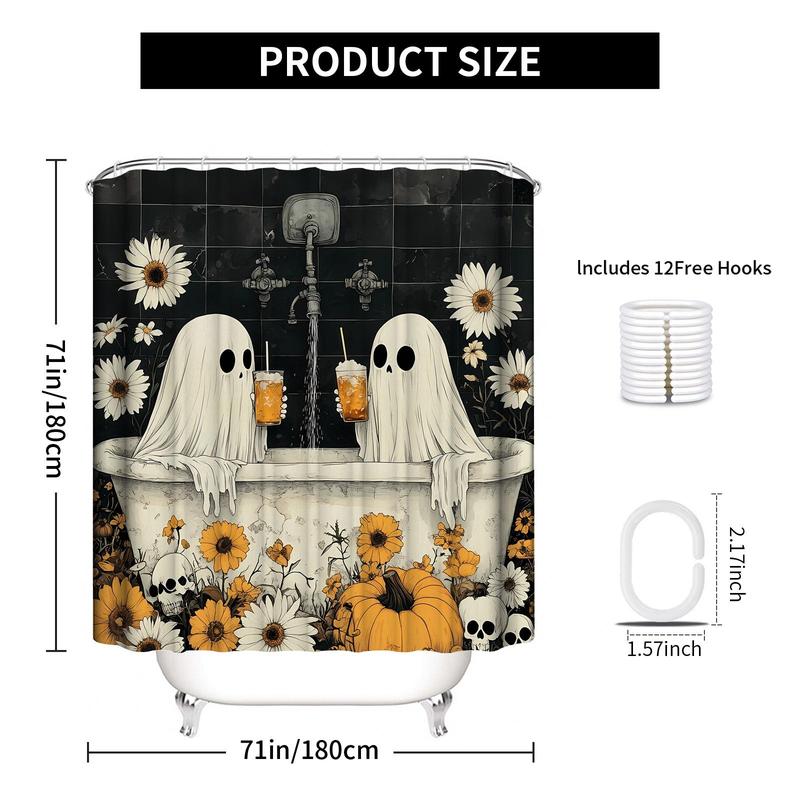 Shower Curtain, 1 Count Waterproof Fabric Shower Curtain with 12pcs Hooks, Halloween Themed Bathroom Decor Supplies for Home Hotel Salon Dormitory