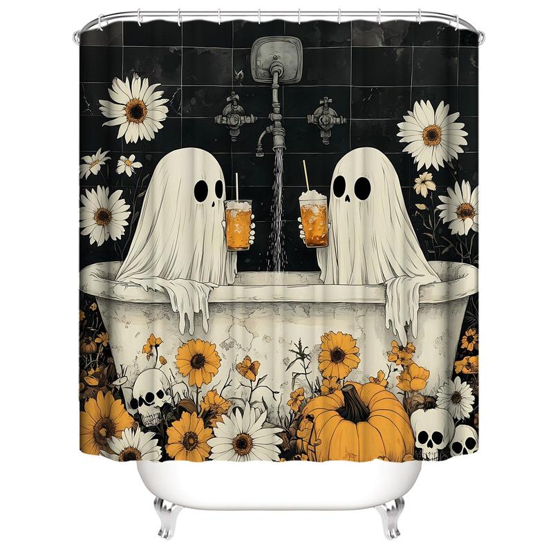 Shower Curtain, 1 Count Waterproof Fabric Shower Curtain with 12pcs Hooks, Halloween Themed Bathroom Decor Supplies for Home Hotel Salon Dormitory