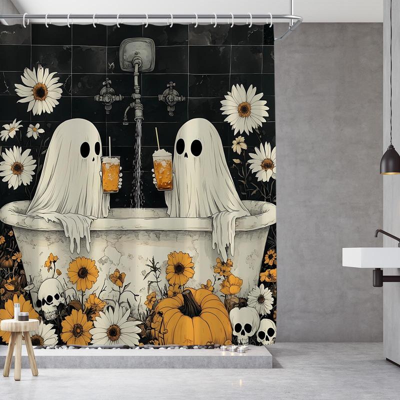 Shower Curtain, 1 Count Waterproof Fabric Shower Curtain with 12pcs Hooks, Halloween Themed Bathroom Decor Supplies for Home Hotel Salon Dormitory