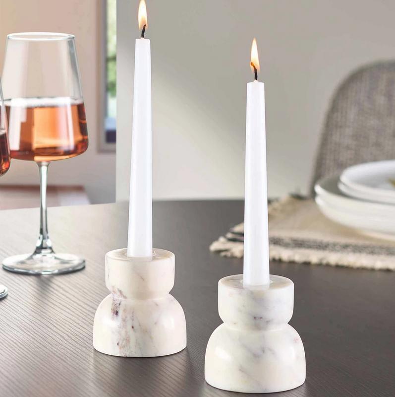 Set of 2 Marble Candle Holders for Home Decor - Indoor Use Only - Household, Gift