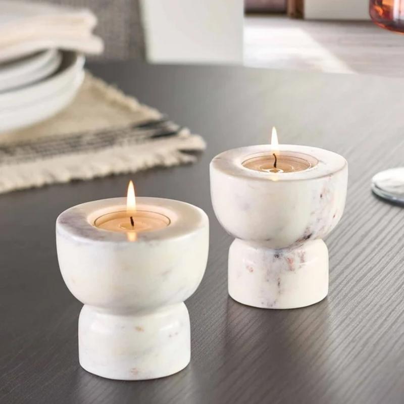 Set of 2 Marble Candle Holders for Home Decor - Indoor Use Only - Household, Gift